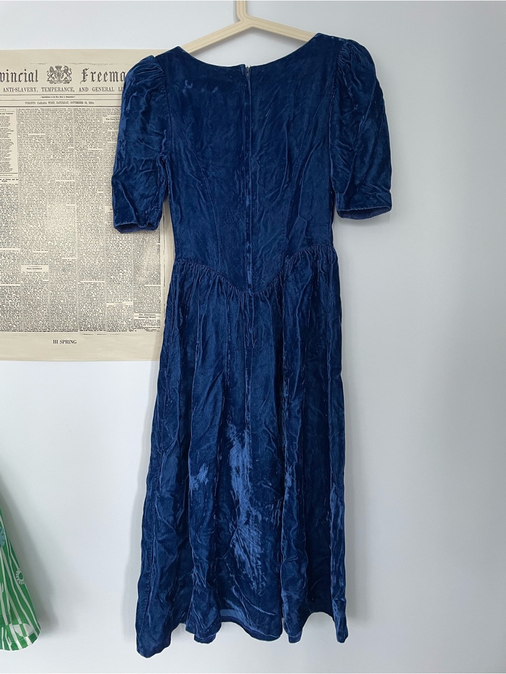 Gunne Sax Blue Velvet Dress with Lace Trim - Picture 4 of 5